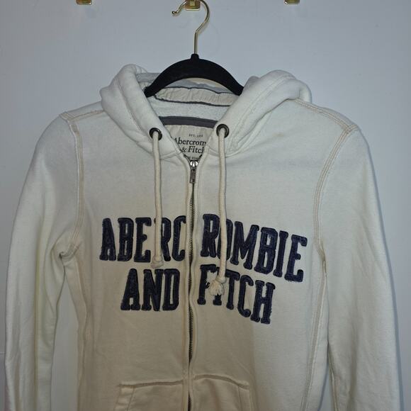 Vintage Y2K Abercrombie & Fitch Hoodie Zip Up White Womens Size M 1892 New York - Picture 2 of 9